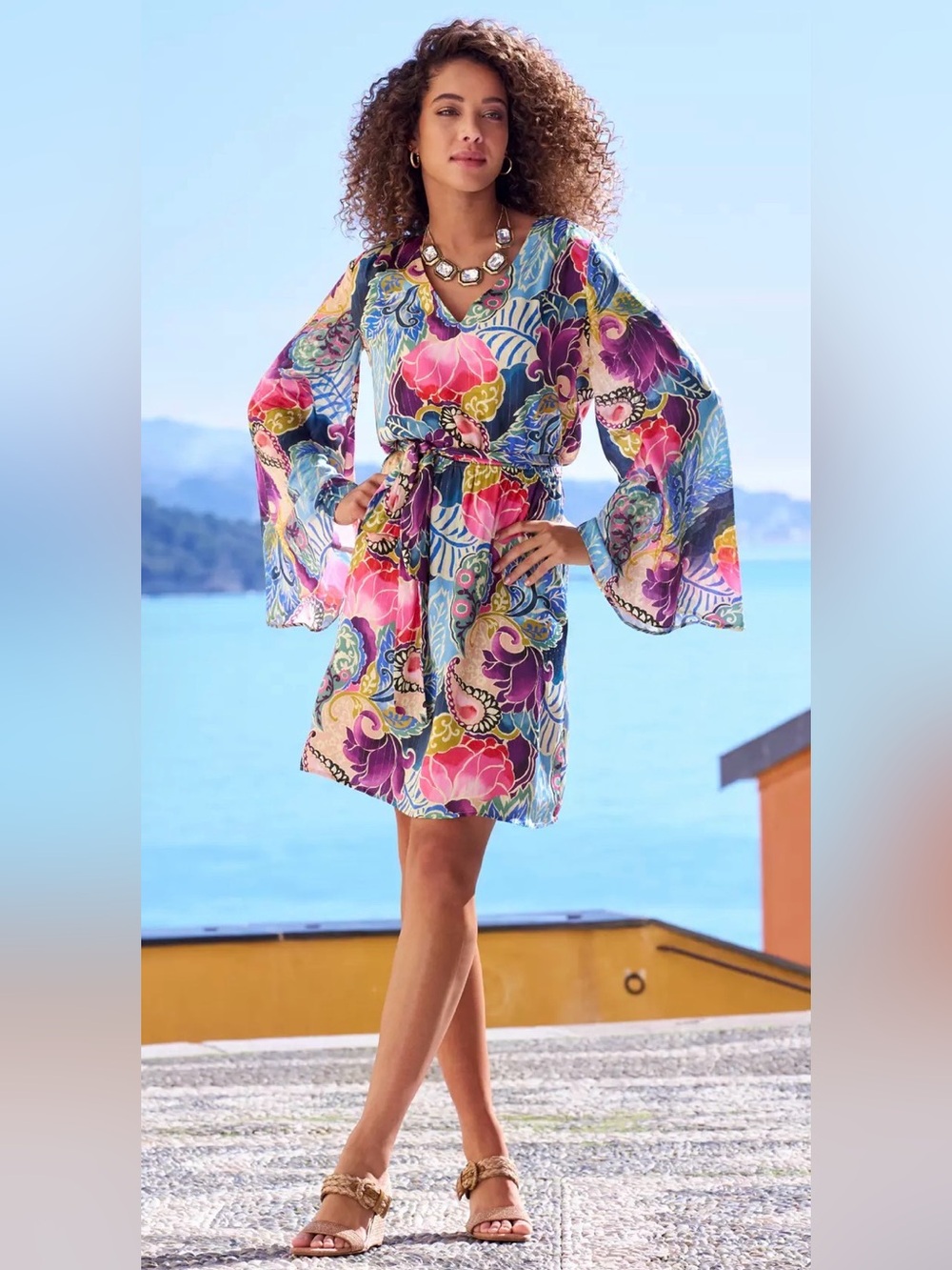 Boston Proper Multicolor Floral Mini Dress - Pink, Blue, Purple Large